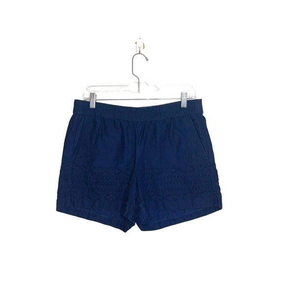J. Crew 100% Cotton Navy Blue Eyelet Trim High Rise Fabric Shorts Small Women’s - Picture 2 of 13